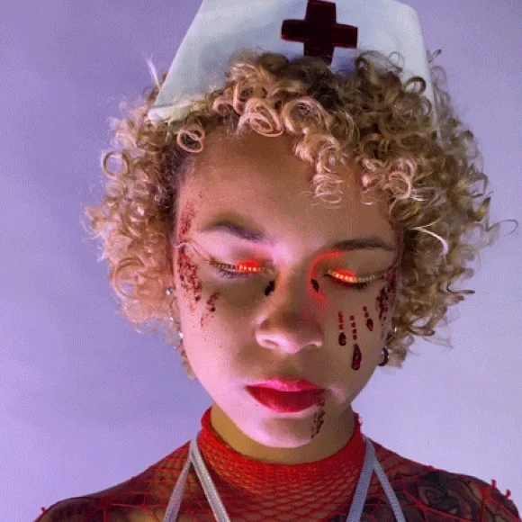 Red LED Light Up Eyelashes Eyeliner Body Jewelry Makeup Stick On 7 Light Modes - Picture 5 of 11